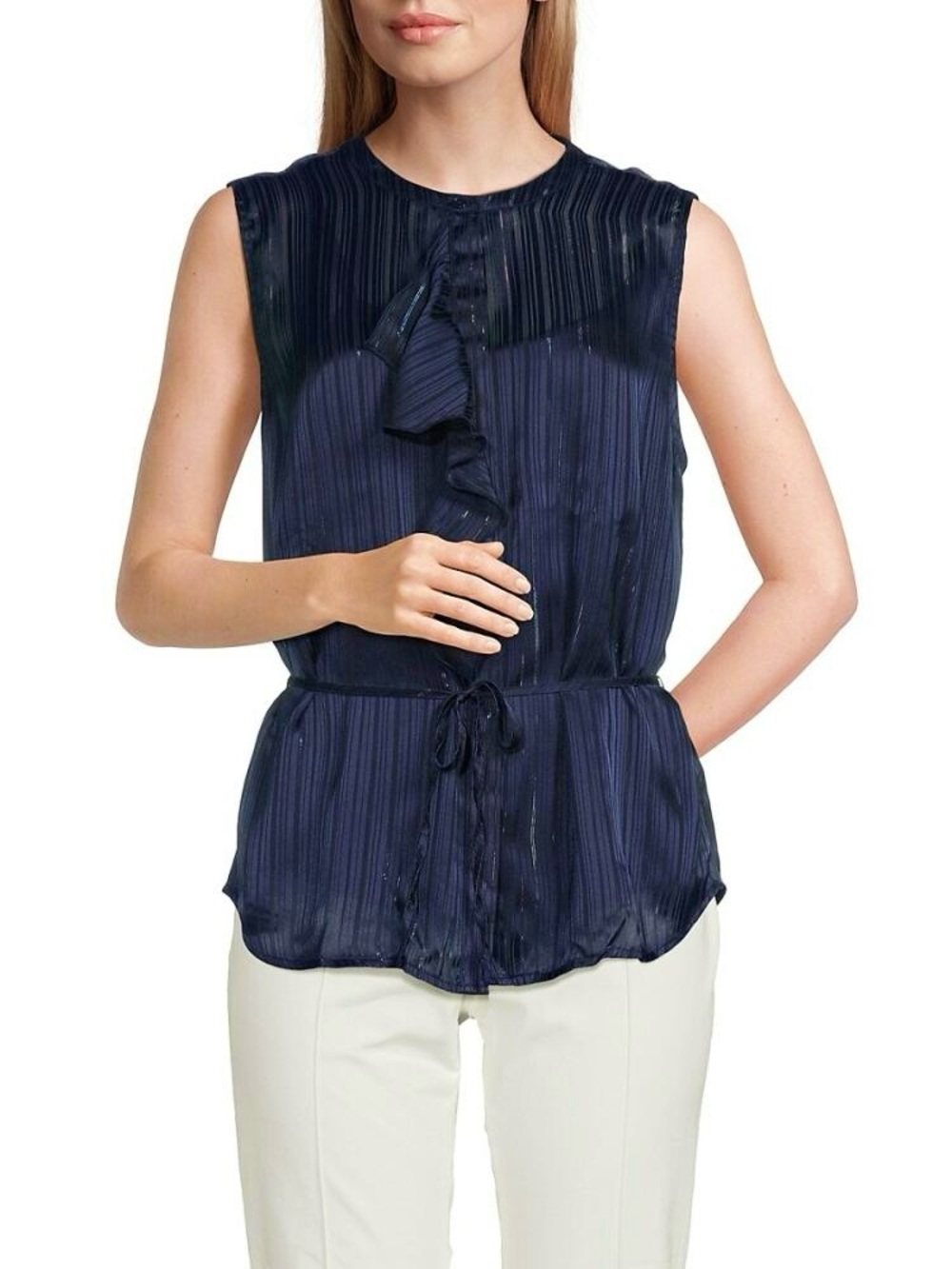 $158 7 For All Mankind Sparking Metallic Ruffled Blouse Size S